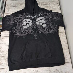Affliction Y2K Skull and Chains Black Hoodie Men Size 3XL